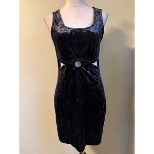 Goth Black Velvet Mini Dress Cutout Bodycon large whimsigoth‎ Y2K fairy boho l